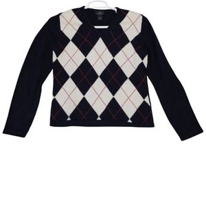 Brooks Brothers Women's M Navy Cream Red Argyle V-neck Sweater Academia Preppy